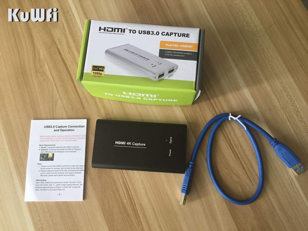 KuWFi Game Capture Card 4K HDMI to USB3.0 HD Video Converters Live Streaming Capture Device with MIC Input for Game Streaming