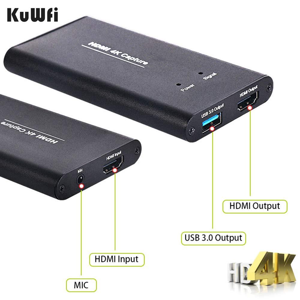 KuWFi Game Capture Card 4K HDMI to USB3.0 HD Video Converters Live Streaming Capture Device with MIC Input for Game Streaming