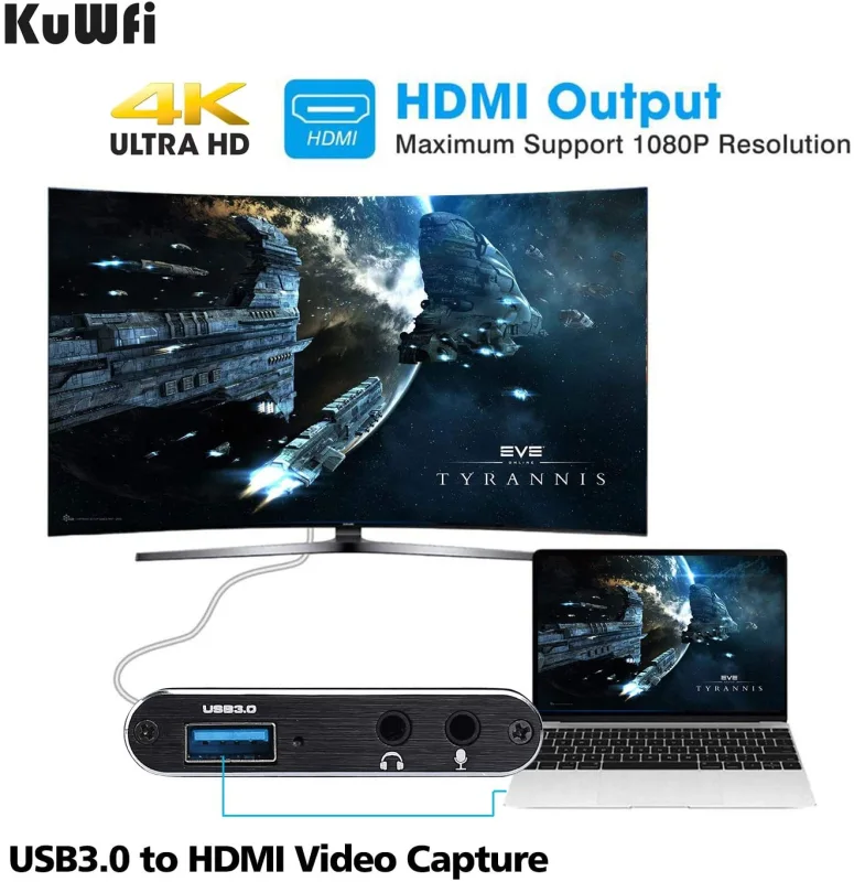 KuWFi Audio Video Capture Card HDMI to USB3.0 4K 1080P Video Recording Converter Box for Game Streaming Live Broadcasts