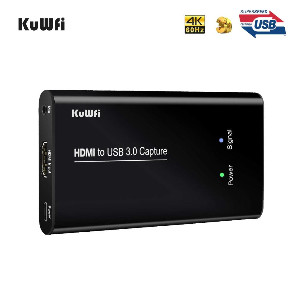 KuWFi HDMI USB Video Capture Device Card HD Video Converters Live Stream Broadcast 1080P with MIC Input Drive-Free for Live Video