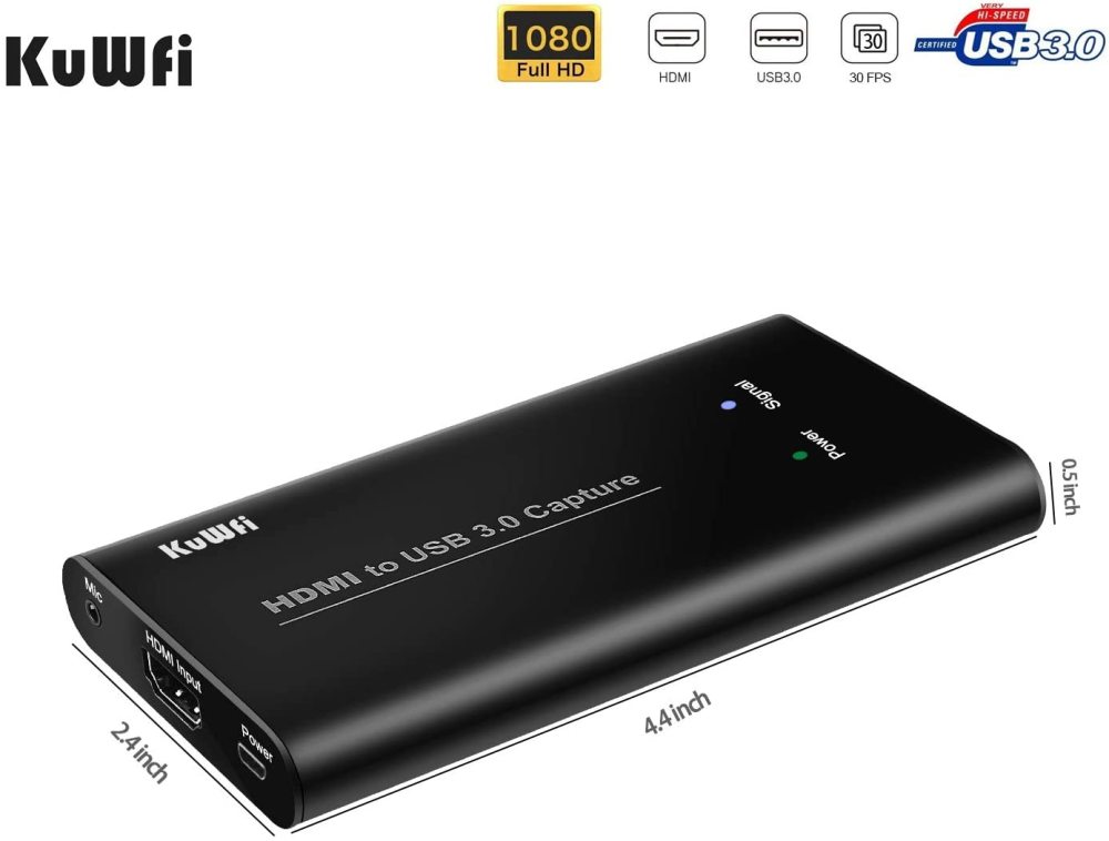 KuWFi Game Video Capture Device Card HDMI to USB3.0 HD Video Converters Game Streaming Live Stream Broadcast HD 1080P with MIC Input&Live Out for PS4