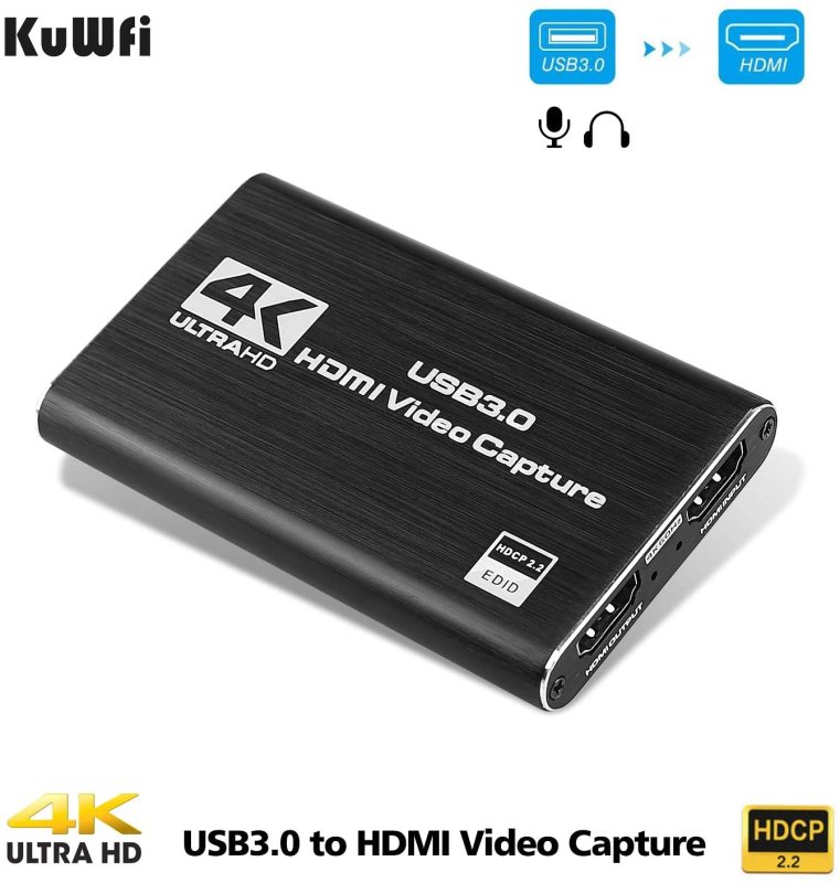 KuWFi Audio Video Capture Card HDMI to USB3.0 4K 1080P Video Recording Converter Box for Game Streaming Live Broadcasts