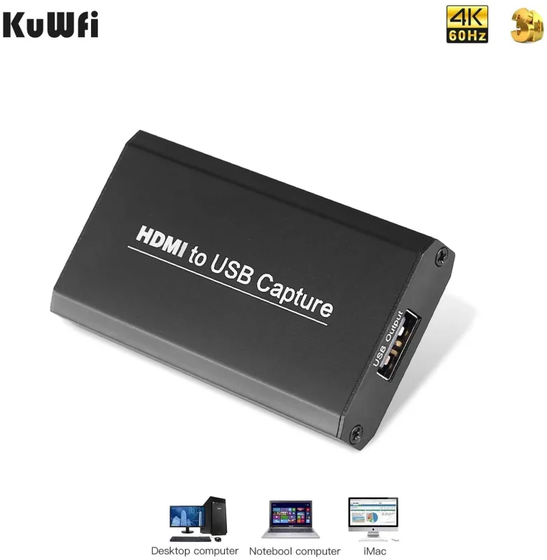 KuWFi best price 4K/30Hz HDMI Video Capture Card Dongle Capture Resolution up to 1080P/30Hz Input Resolution up to 4K/30Hz For live Game Capture