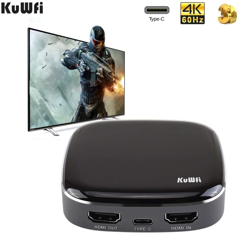 KuWFi Type-C Capture HDMI Dongle 4K 1080P 60fps HD Video Game Capture Card Streaming Converter Recorder Plug and Play for Xbox/PS4/Swi/Laptop