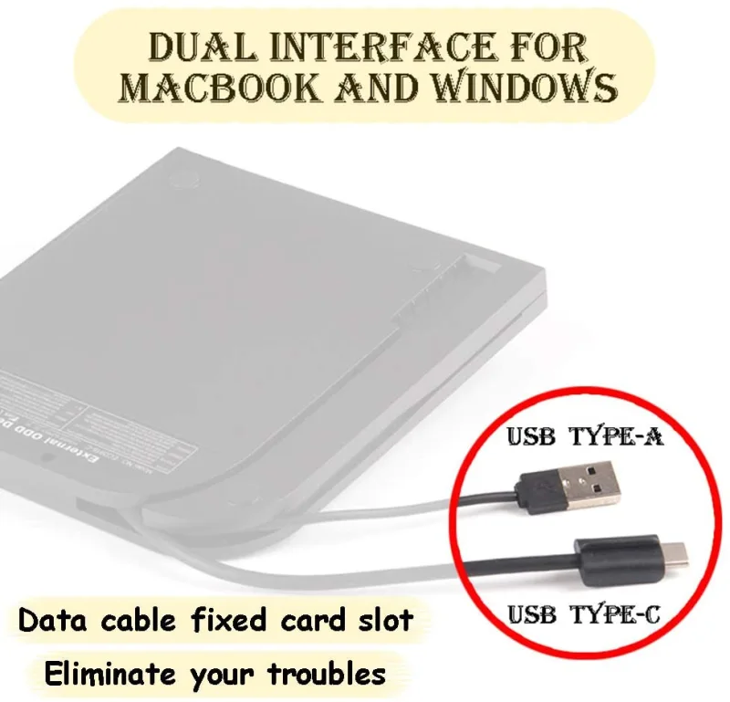 External Blu Ray DVD Drive KuWFi Player for Laptop USB3.0 Type-A &amp; Type-C Dual interfaces Portable Slim Automatic Slot-Loading CD/DVD-RAM Superdrive B