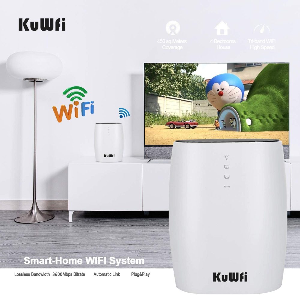 KuWFi Whole Home Mesh WiFi System 3-Pack AC3600 High Speed Seamless Roaming WiFi Network Dual Band 2.4G&5.8G Router for Whole Home Coverage
