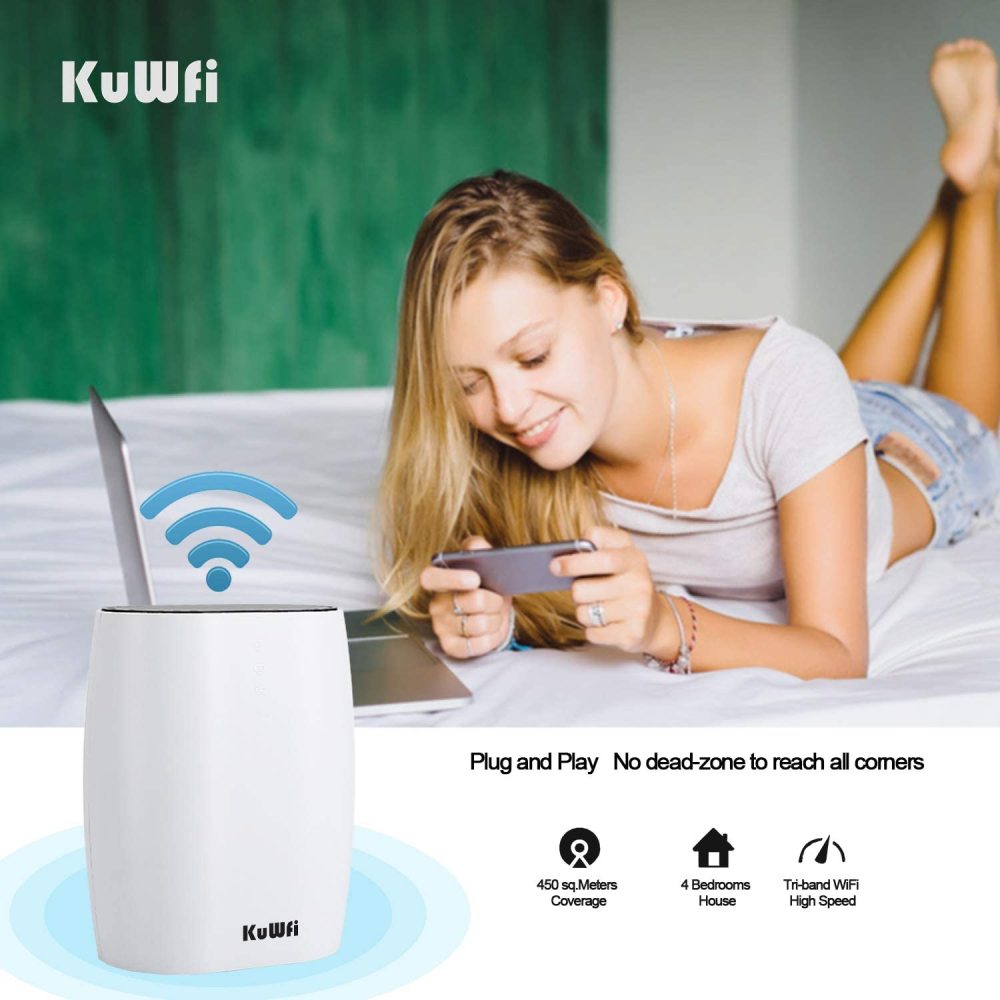KuWFi Whole Home Mesh WiFi System 3-Pack AC3600 High Speed Seamless Roaming WiFi Network Dual Band 2.4G&5.8G Router for Whole Home Coverage