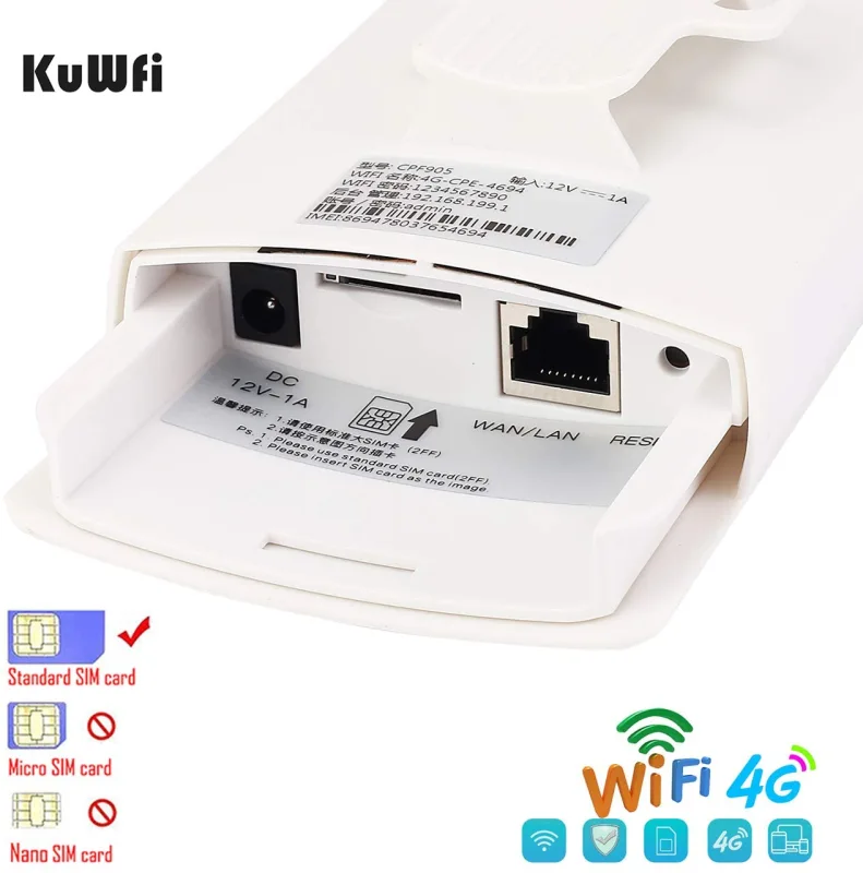 KuWFi Waterproof Outdoor 4G Router 150Mbps CAT4 LTE Routers 3G/4G SIM Card WiFi Router Modem for IP Camera/Outside WiFi Coverage