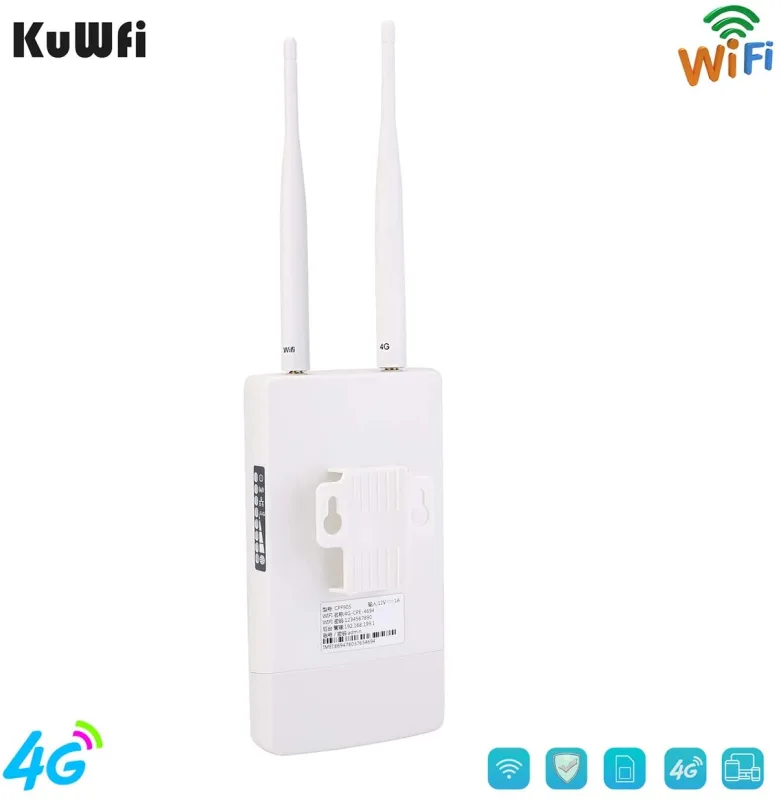 KuWFi Waterproof Outdoor 4G Router 150Mbps CAT4 LTE Routers 3G/4G SIM Card WiFi Router Modem for IP Camera/Outside WiFi Coverage