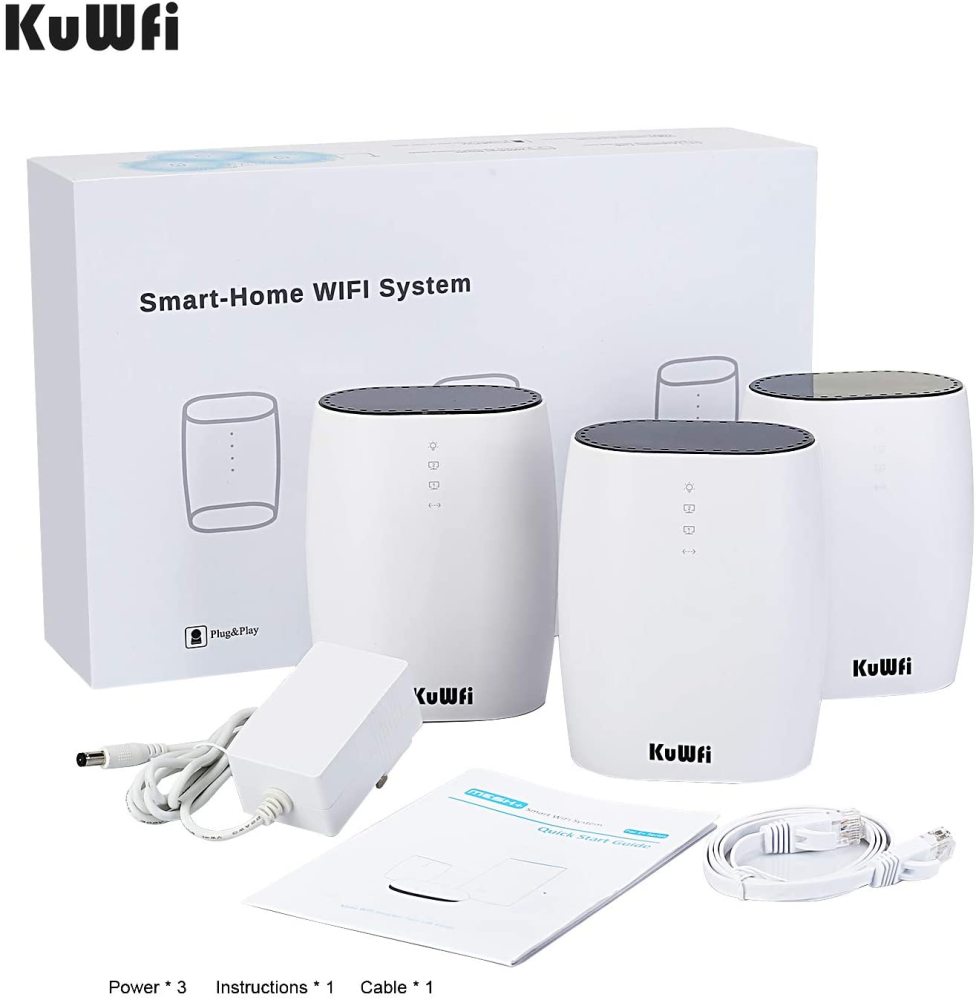 KuWFi Whole Home Mesh WiFi System 3-Pack AC3600 High Speed Seamless Roaming WiFi Network Dual Band 2.4G&5.8G Router for Whole Home Coverage
