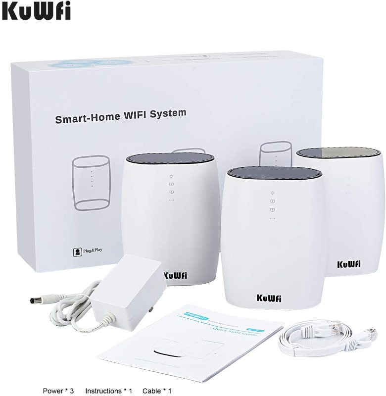 KuWFi Whole Home Mesh WiFi System 3-Pack AC3600 High Speed Seamless Roaming WiFi Network Dual Band 2.4G&amp;5.8G Router for Whole Home Coverage