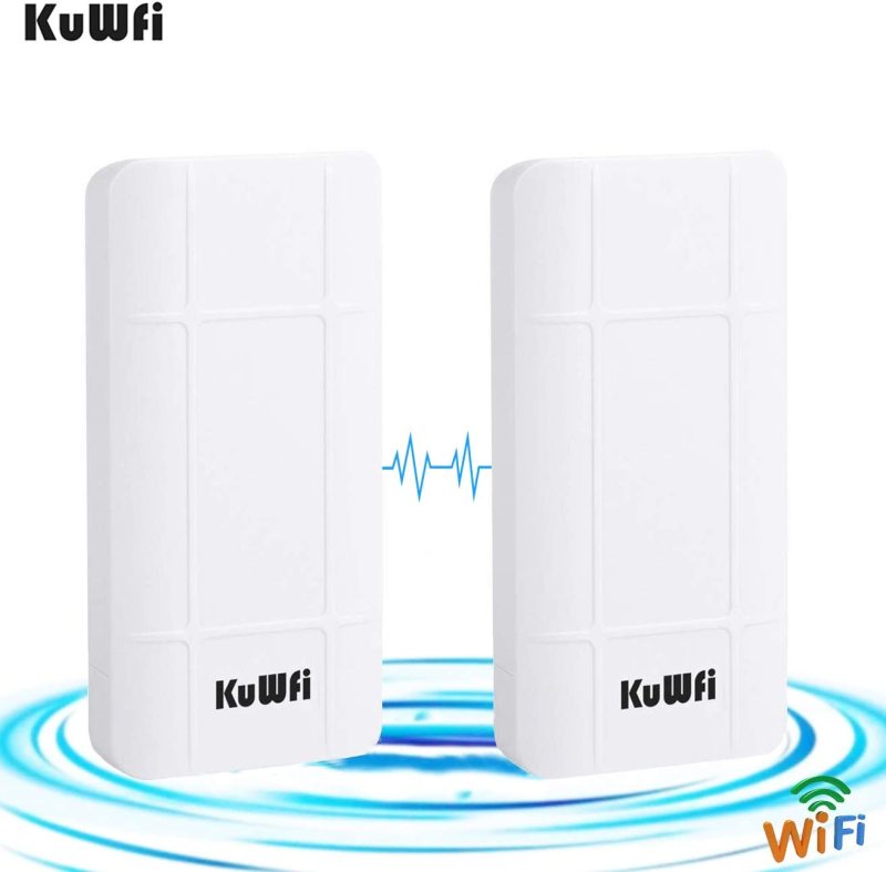 KuWFi 2-Pack Long Range WiFi Extender Outdoor Wireless Bridge 2.4GHz 300Mbps Pre-configured Nano Station Indoor &amp; Outdoor Point to Point Wireless Brid