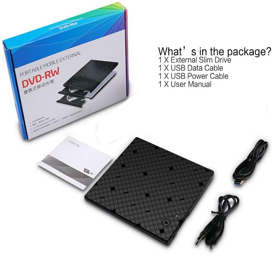 KuWFi 3.0 DVD RW Optical Drive CD/DVD ROM Player External DVD Burner High-Speed DVD+/-RW Burner Player Touch Control for for Windows 10/7/8/MAC OS Lap