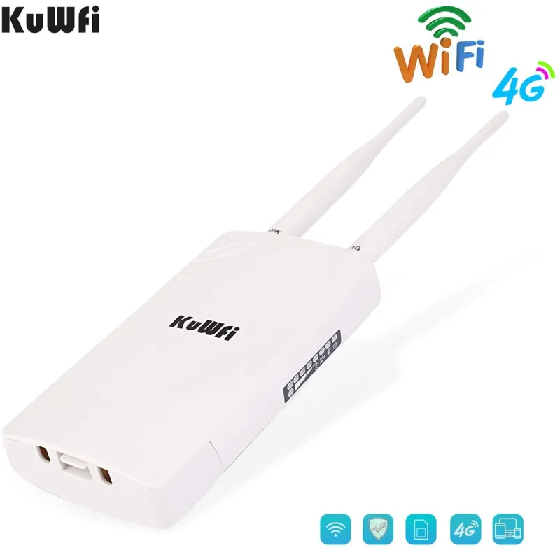 KuWFi Waterproof Outdoor 4G Router 150Mbps CAT4 LTE Routers 3G/4G SIM Card WiFi Router Modem for IP Camera/Outside WiFi Coverage