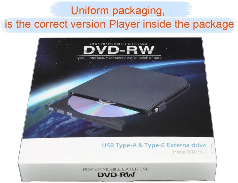 External Blu Ray DVD Drive KuWFi Player for Laptop USB3.0 Type-A &amp; Type-C Dual interfaces Portable Slim Automatic Slot-Loading CD/DVD-RAM Superdrive B