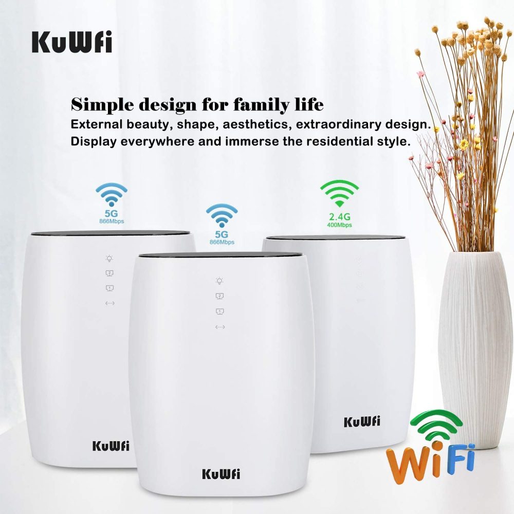 KuWFi Whole Home Mesh WiFi System 3-Pack AC3600 High Speed Seamless Roaming WiFi Network Dual Band 2.4G&5.8G Router for Whole Home Coverage