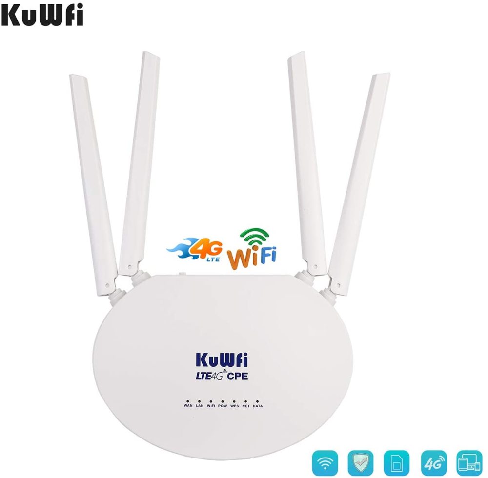 wireless router KuWFi 4G LTE SIM Router Wireless WiFi Internet 300Mbps Unlocked with 4pcs Non-Detachable Antennas Mobile WiFi Hotspot support network