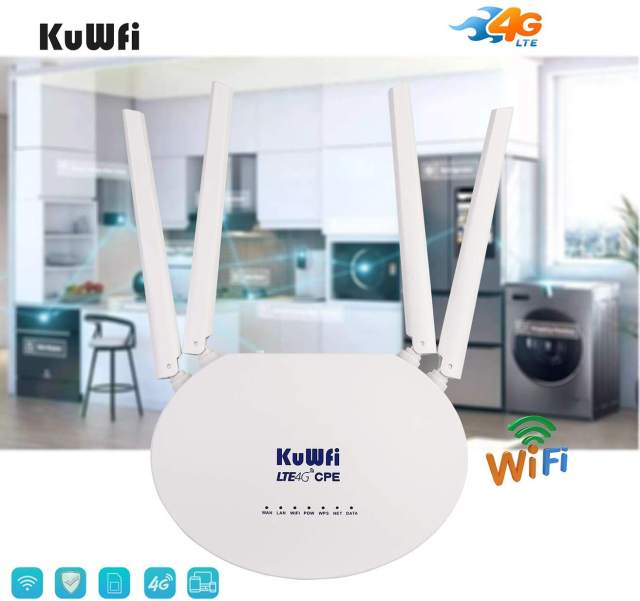 wireless router KuWFi 4G LTE SIM Router Wireless WiFi Internet 300Mbps Unlocked with 4pcs Non-Detachable Antennas Mobile WiFi Hotspot support network