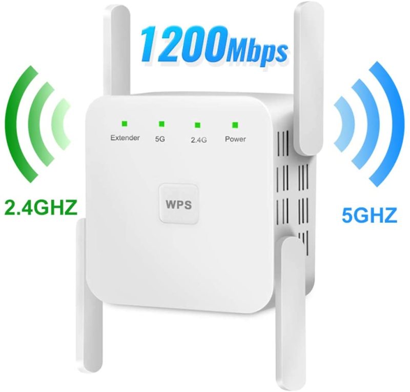 KuWFi WiFi Range Extender 2.4/5.8GHz Dual Band 1200Mbps Wireless Internet WiFi Booster/Amplifier/Repeater with WPS Extend WiFi Signal to Smart Home De