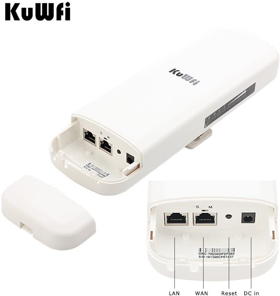 KuWFi 900Mbps 5.8G Outdoor Bridge, Waterproof Outdoor CPE 1W High Power 3-5KM Long Range Wireless Outdoor AP Access Point CPE with POE Adapter &15dbi