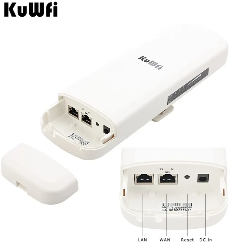 KuWFi 900Mbps 5.8G Outdoor Bridge, Waterproof Outdoor CPE 1W High Power 3-5KM Long Range Wireless Outdoor AP Access Point CPE with POE Adapter &amp;15dbi