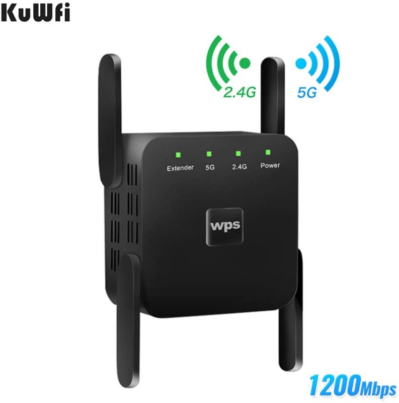 KuWFi WiFi Range Extender 2.4/5.8GHz Dual Band 1200Mbps Wireless Internet WiFi Booster/Amplifier/Repeater with WPS Extend WiFi Signal to Smart Home De