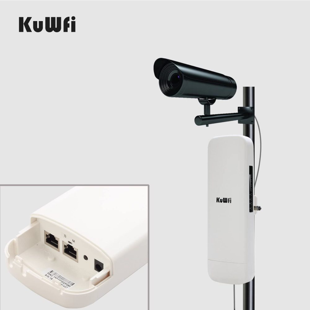 KuWFi 900Mbps 5.8G Outdoor Bridge, Waterproof Outdoor CPE 1W High Power 3-5KM Long Range Wireless Outdoor AP Access Point CPE with POE Adapter &15dbi
