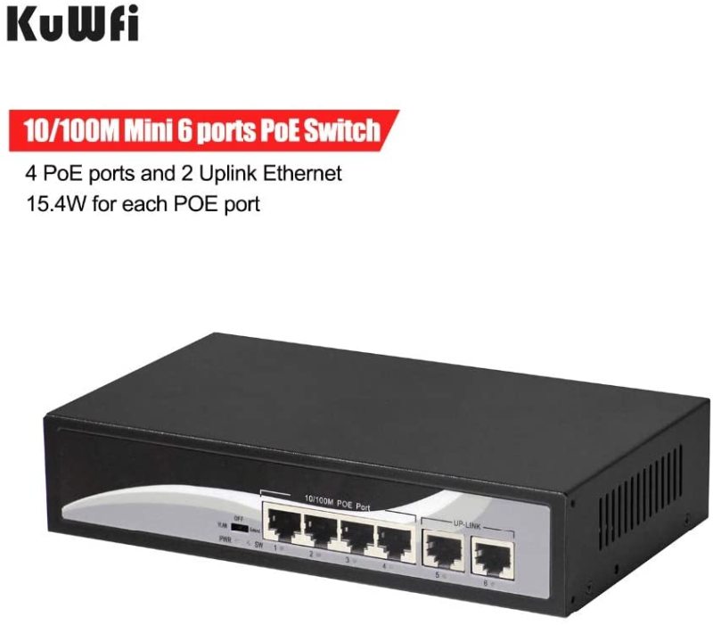 KuWFi firmware  Ethernet Network Switch with PoE 6-Port 10/100 Switch with 4 PoE Ports and 2 Uplink Ethernet Desktop Switch hub Network Full/Half Dupl