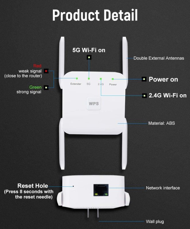 KuWFi WiFi Range Extender 2.4/5.8GHz Dual Band 1200Mbps Wireless Internet WiFi Booster/Amplifier/Repeater with WPS Extend WiFi Signal to Smart Home De