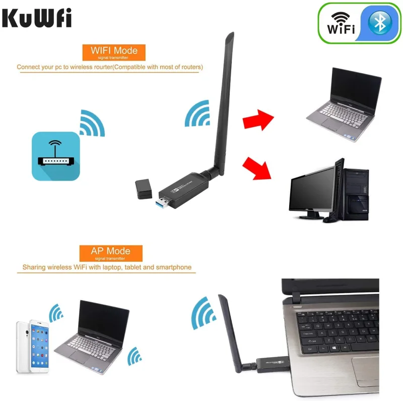 KuWFi Dual Band  4.1 WiFi USB Adapter, Wireless AC 1200Mbps 5GHz WiFi USB 3.0 LAN Adapter High Gain Antenna Network Card for Windows Linux Systems