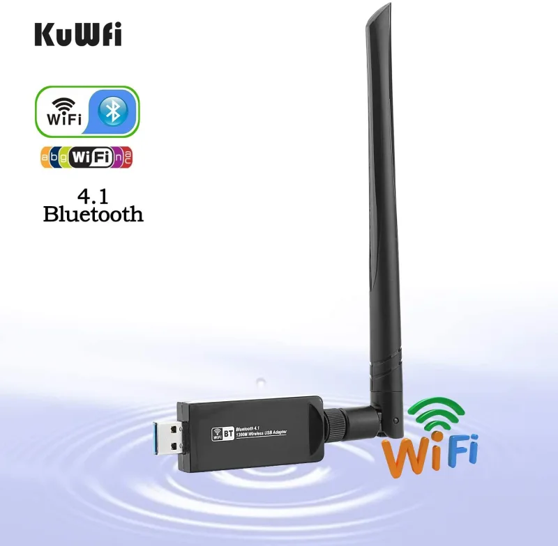 KuWFi Dual Band  4.1 WiFi USB Adapter, Wireless AC 1200Mbps 5GHz WiFi USB 3.0 LAN Adapter High Gain Antenna Network Card for Windows Linux Systems