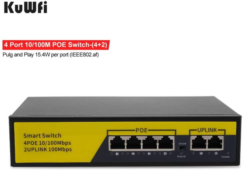 KuWFi firmware  6-Port Ethernet Network Switch 2 Port Uplink 802.3AT/AF 72W Cat5 Unmanaged Metal Smart Desktop Network Power Over Ethernet Injector Sp