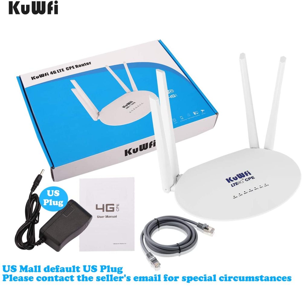 wireless router KuWFi 4G LTE SIM Router Wireless WiFi Internet 300Mbps Unlocked with 4pcs Non-Detachable Antennas Mobile WiFi Hotspot support network