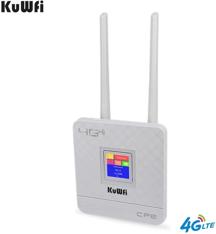 KuWFi 4G LTE CPE Router Cat4 Wireless CPE Router with SIM Card Slot Dual External Antennas for Home/Office Support 10users