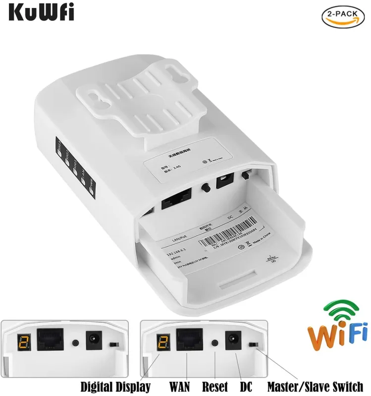 KuWFi Wireless WiFi Bridge Outdoor AP 2.4G 300Mbps Point to Point Wireless Access Points with RJ45 for Security Monitoring Outdoor WiFi Transmission u