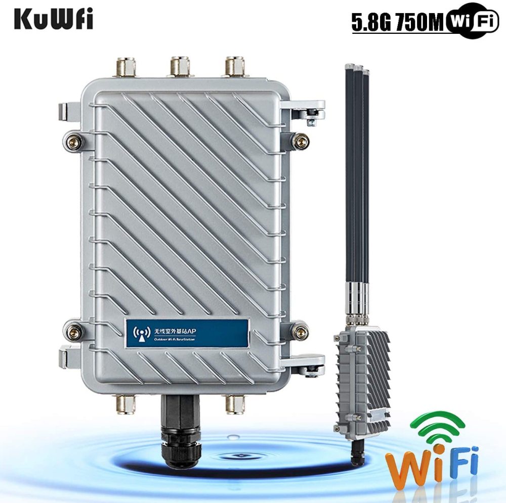 KuWFi firmware Outdoor Wireless WiFi Access Point 11AC 750Mbps Dual-Band 2.4G/5.8G Antennas Waterproof Base Station AP Support AP/WiFi Repeater/WISP