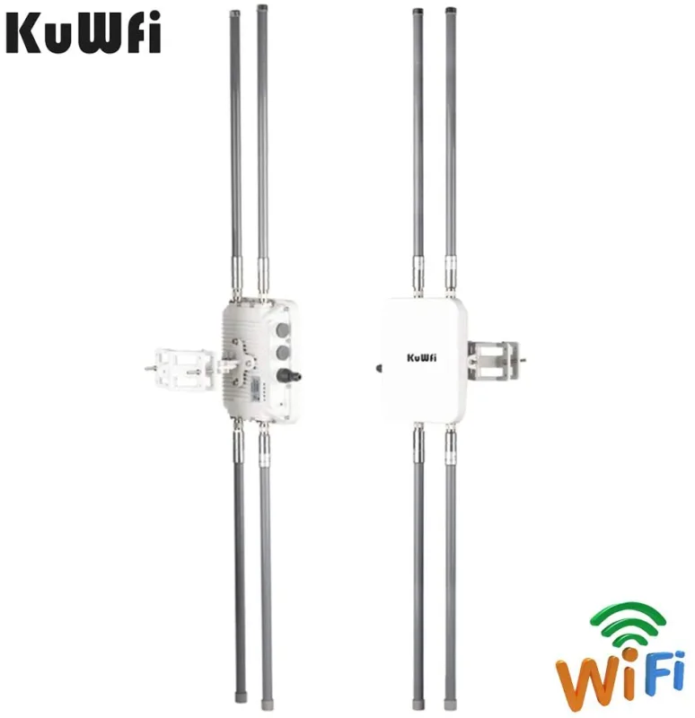 KuWFi Wireless Outdoor Access Point AP Router 1200Mbps Gigabit 802.11AC Dual Band WiFi with 4x8 dBi Antenna WiFi Cover Base Station High Power WiFi Co