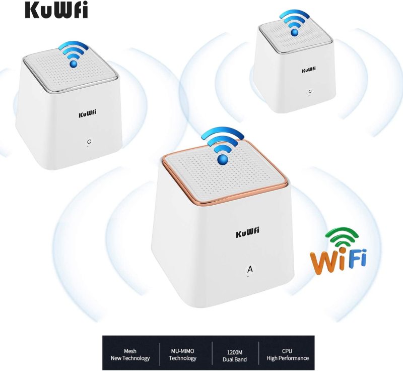 KuWFi Whole Home Mesh WiFi System Dual Band 1.2Gbps High Performance WiFi Extender Replacement Home’s WiFi Coverage to Eliminate No Signal Zone[3 Pack