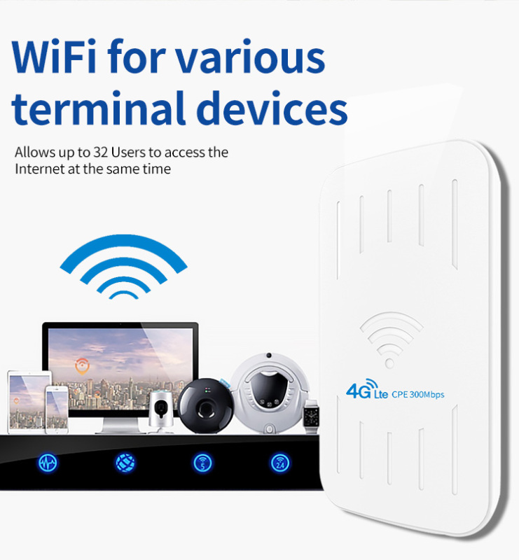 4G CPE Outdoor  Router FDD/TDD 3G/4G Wifi Sim Card 300Mbps Wireless Wifi Repeater With 24V POE Adapter Up to 32 Users