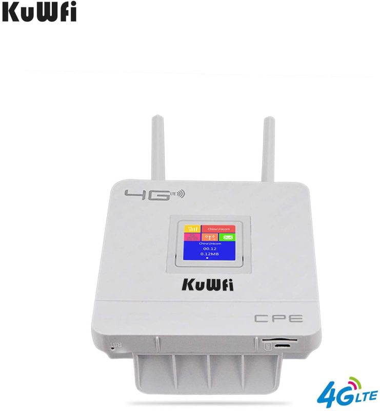 KuWFi 4G LTE CPE Router Cat4 Wireless CPE Router with SIM Card Slot Dual External Antennas for Home/Office Support 10users