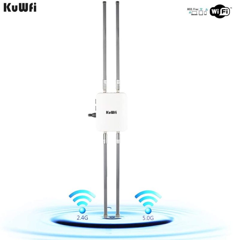 KuWFi Wireless Outdoor Access Point AP Router 1200Mbps Gigabit 802.11AC Dual Band WiFi with 4x8 dBi Antenna WiFi Cover Base Station High Power WiFi Co