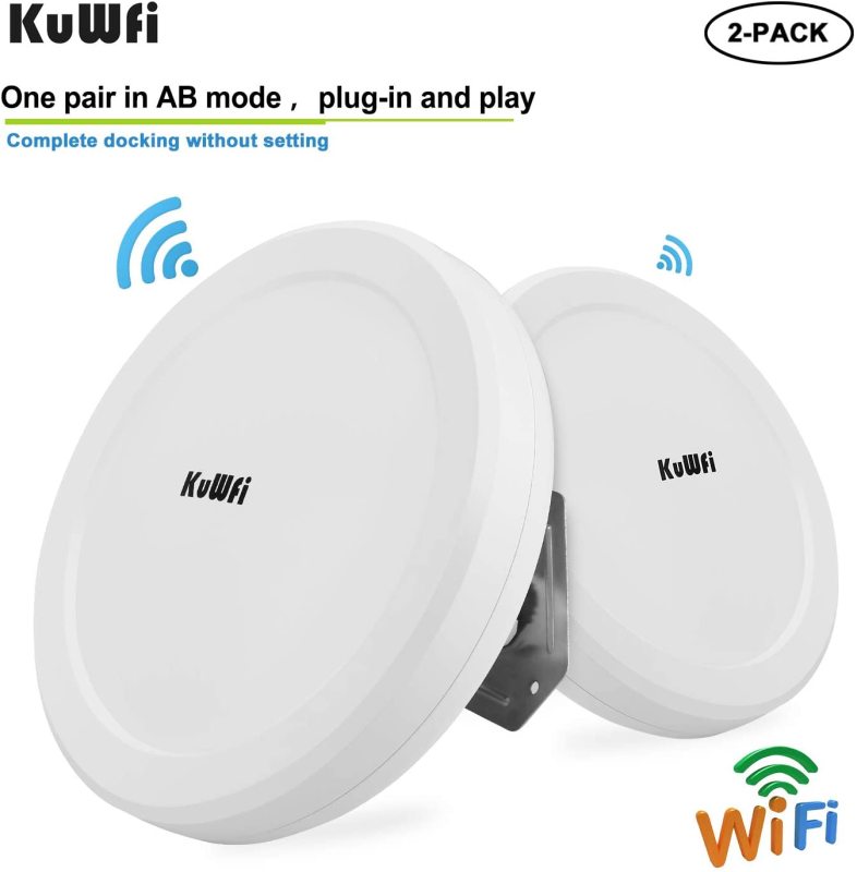 KuWFi Wireless WiFi Bridge 11ac Point-to-Point Outdoor AP/Client Bridge High Speeds 5.8G 1200M Support PoE 2-Packs