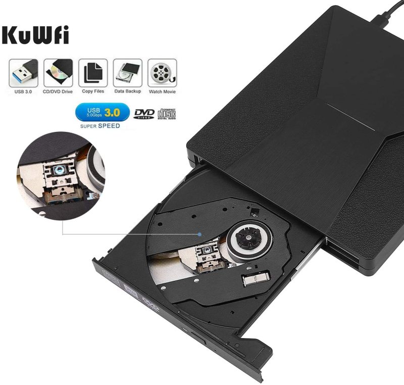 KuWFi firmware  External CD DVD Drive, Type C USB 3.0 CD DVD Burner Drive Writer Player with CD/DVD +/-Rw Optical Drive for MAC OS/Laptop/Windows 10/8