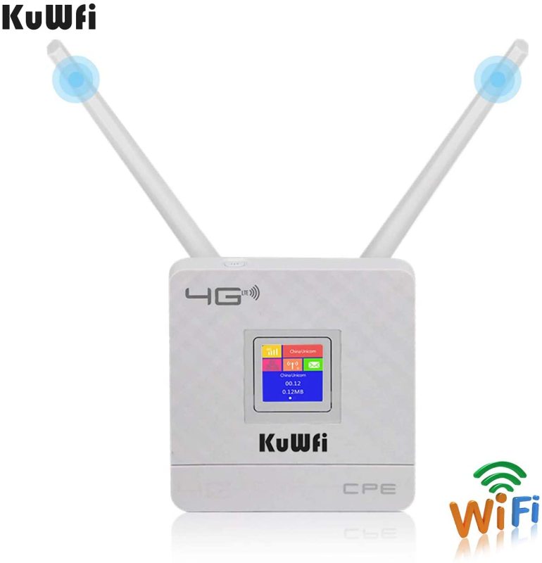 KuWFi 4G LTE CPE Router Cat4 Wireless CPE Router with SIM Card Slot Dual External Antennas for Home/Office Support 10users