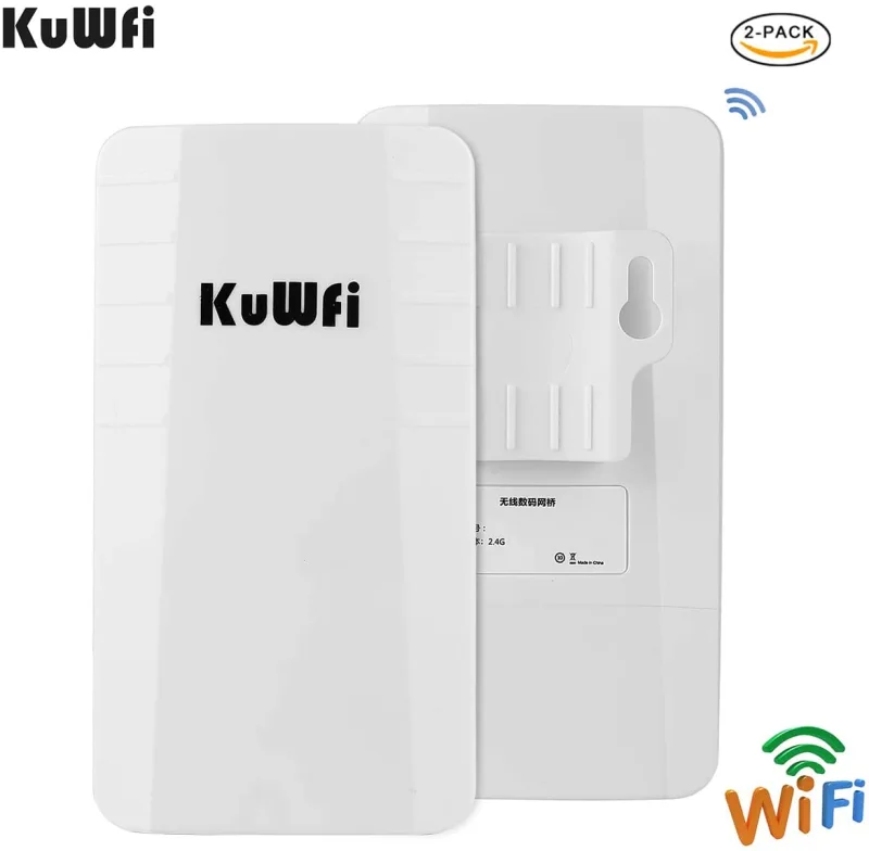 KuWFi Wireless WiFi Bridge Outdoor AP 2.4G 300Mbps Point to Point Wireless Access Points with RJ45 for Security Monitoring Outdoor WiFi Transmission u