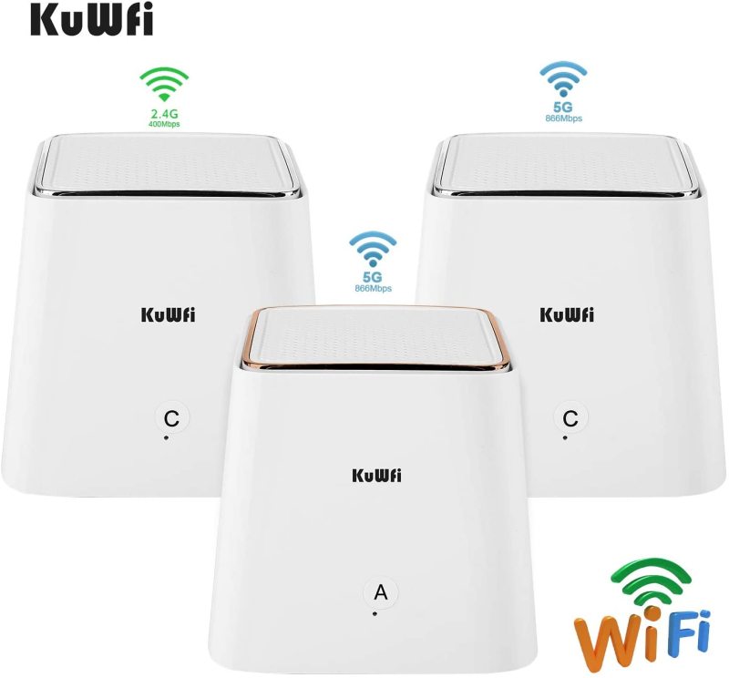 KuWFi Whole Home Mesh WiFi System Dual Band 1.2Gbps High Performance WiFi Extender Replacement Home’s WiFi Coverage to Eliminate No Signal Zone[3 Pack