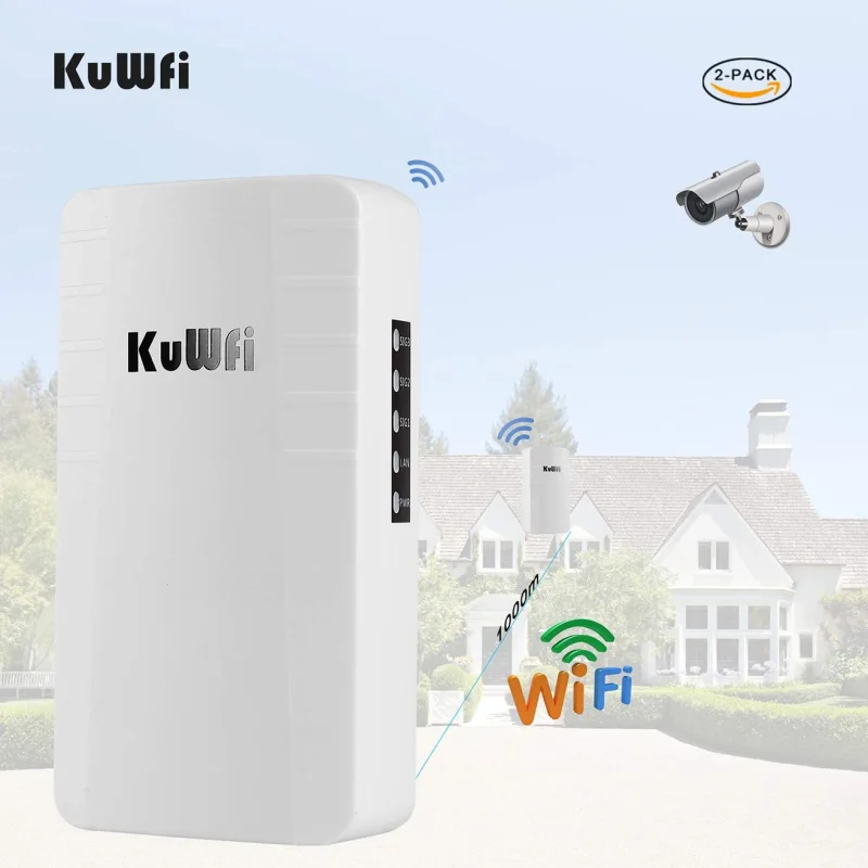 KuWFi Wireless WiFi Bridge Outdoor AP 2.4G 300Mbps Point to Point Wireless Access Points with RJ45 for Security Monitoring Outdoor WiFi Transmission u