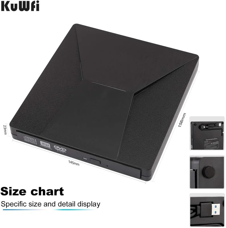 KuWFi firmware  External CD DVD Drive, Type C USB 3.0 CD DVD Burner Drive Writer Player with CD/DVD +/-Rw Optical Drive for MAC OS/Laptop/Windows 10/8