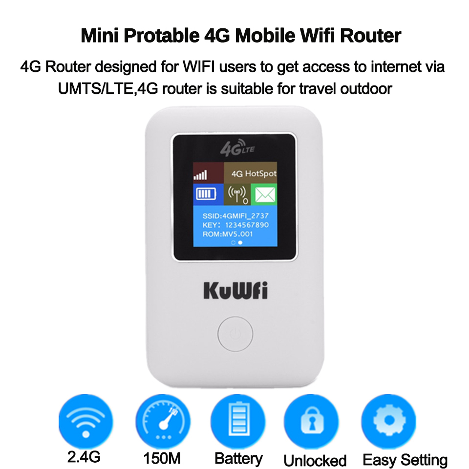 KUWFI smart mini  4G Wifi Router Portable 3G/4G SIM Card Router Unlocked Portable Pocket Wi-fi Hotspot Card Wi-fi Router With Sim Card Slot  Mini Port