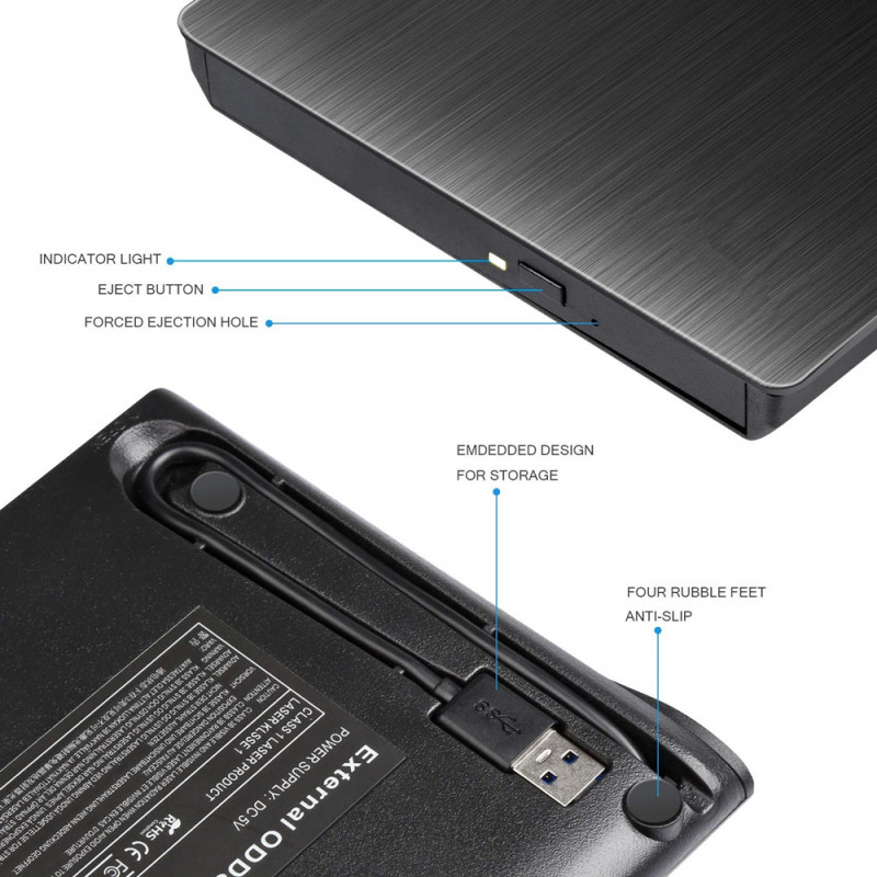 KuWFi firmware  External USB 3.0 Drive CD-RW DVD-ROM DVD-RW Burner Player USB Portable CD Reader for Windows7/8/10 PC Laptop